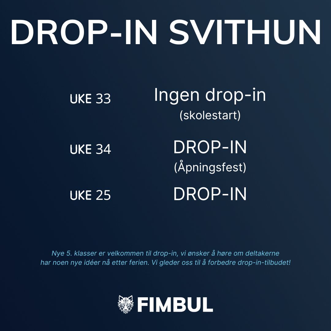 FIMBUL E-SPORT DROP-IN - plan august 25 Drop-in plan for august 2025